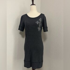Petrol thermal tunic/mini dress with a rhinestone cross and wings graphic